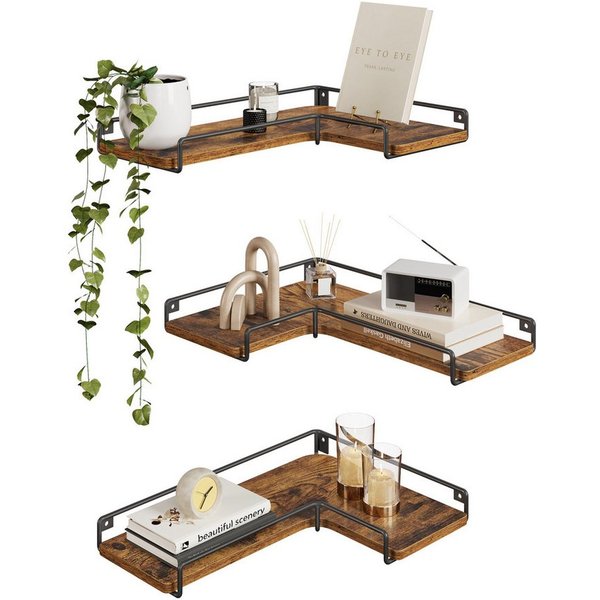 VASAGLE Eckregal L-förmiges Eckregal Set Wandregal, 3-tlg., Wandregal, L-förmiges Eckregal, Industrie-Design,für Wohnzimmer