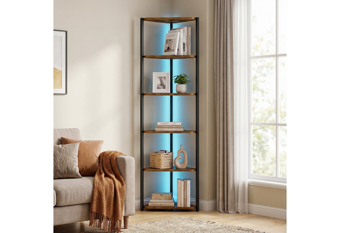 VASAGLE Eckregal Regal mit Stahlrahmen, für Wohnzimmer, Schlafzimmer, Arbeitszimmer, 24,8 x 48 x 182,1 cm, für Wohnzimmer, Schlafzimmer, mit Stahlrahmen – Bild 2 von 5