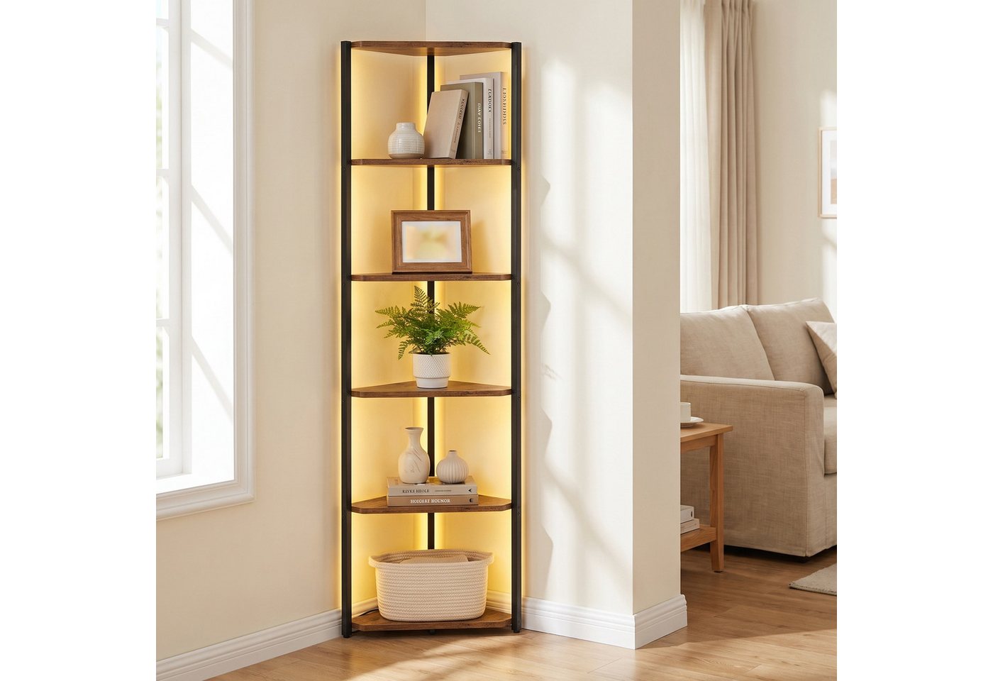 VASAGLE Eckregal Regal mit Stahlrahmen, für Wohnzimmer, Schlafzimmer, Arbeitszimmer, 24,8 x 48 x 182,1 cm, für Wohnzimmer, Schlafzimmer, mit Stahlrahmen – Bild 3 von 5