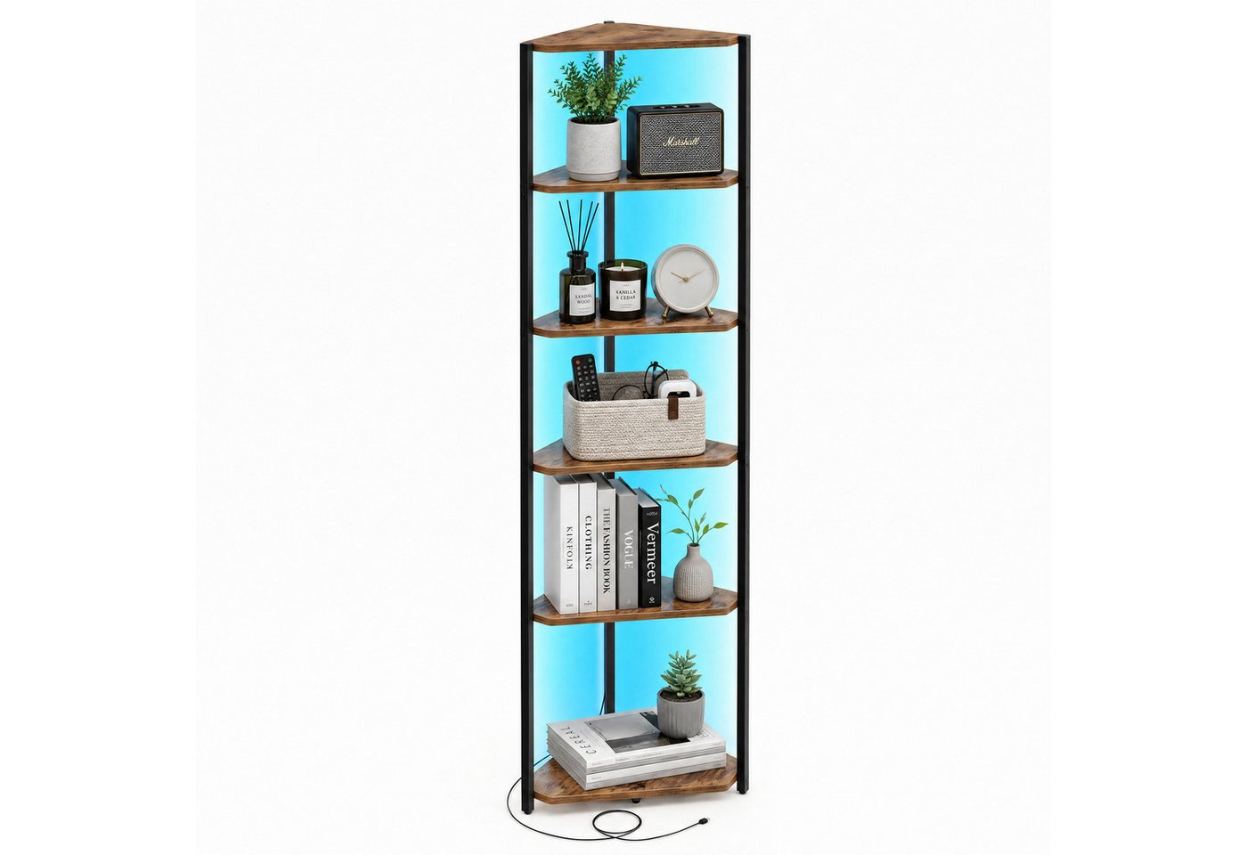 VASAGLE Eckregal Regal mit Stahlrahmen, für Wohnzimmer, Schlafzimmer, Arbeitszimmer, 24,8 x 48 x 182,1 cm, für Wohnzimmer, Schlafzimmer, mit Stahlrahmen – Bild 4 von 5