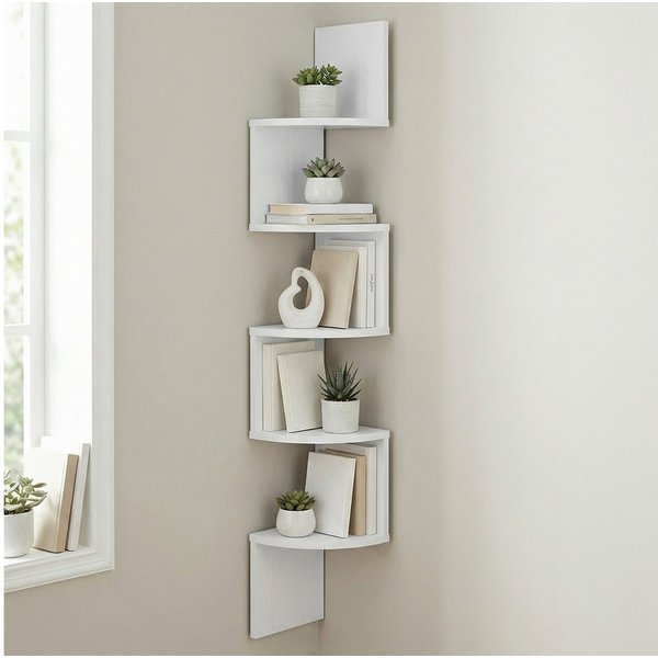 VASAGLE Eckregal Wandregal, 5 Ebenen, 1-tlg., für Schlafzimmer, für Bücher, Schweberegal, Bücherregal, Pflanzenregal