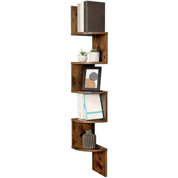 VASAGLE Eckregal Wandregal, 5 Ebenen, 1-tlg., für Schlafzimmer, für Bücher, Schweberegal, Bücherregal, Pflanzenregal