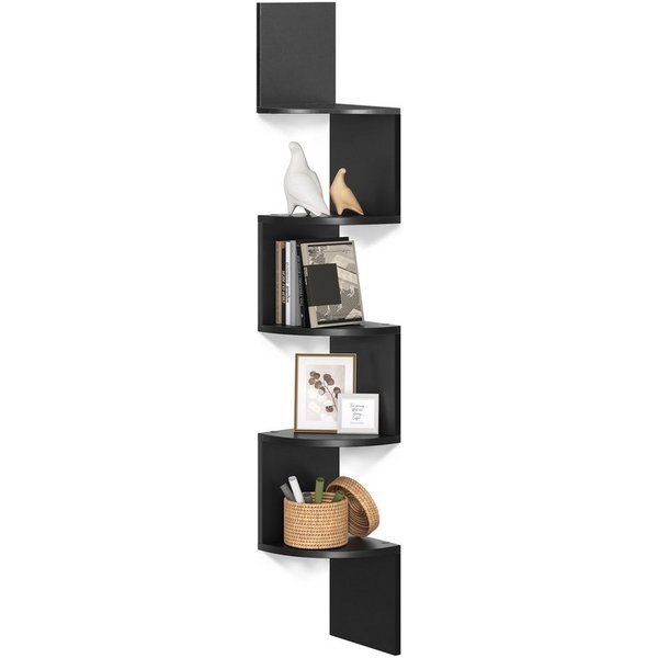 VASAGLE Eckregal Wandregal, 5 Ebenen, 1-tlg., für Schlafzimmer, für Bücher, Schweberegal, Bücherregal, Pflanzenregal