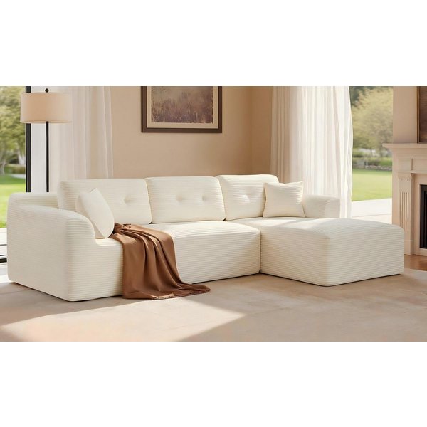 VASAGLE Ecksofa modulares Schlafsofa, keine Montage erforderlich, B: 244 cm in Cord, mit großer Chaiselongue rechts, für Wohnzimmer, Gästezimmer