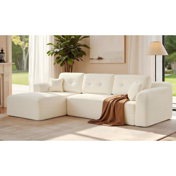 VASAGLE Ecksofa modulares Schlafsofa, keine Montage erforderlich, B: 244 cm in Cord, mit großer Chaiselongue links, für Wohnzimmer, Gästezimme