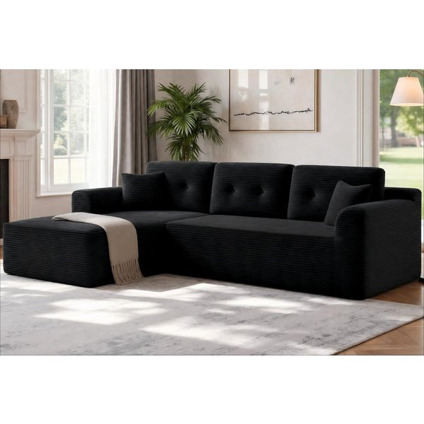 VASAGLE Ecksofa modulares Schlafsofa, keine Montage erforderlich, B: 244 cm in Cord, mit großer Chaiselongue links, für Wohnzimmer, Gästezimme