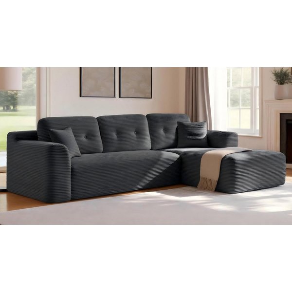 VASAGLE Ecksofa modulares Schlafsofa, keine Montage erforderlich, B: 244 cm in Cord, mit großer Chaiselongue rechts, für Wohnzimmer, Gästezimmer