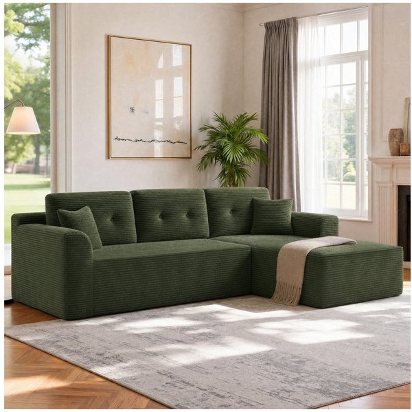 VASAGLE Ecksofa modulares Schlafsofa, keine Montage erforderlich, B: 244 cm in Cord, mit großer Chaiselongue rechts, für Wohnzimmer, Gästezimmer