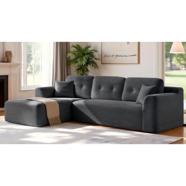 VASAGLE Ecksofa modulares Schlafsofa, keine Montage erforderlich, B: 244 cm in Cord, mit großer Chaiselongue links, für Wohnzimmer, Gästezimme