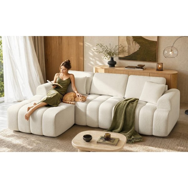 VASAGLE Ecksofa Rahmenlose Couch in L-Form, B: 241 cm, mit Taschenfederkern, Modulares Sofa und Hocker Set, Chenille, 4-Sitzer Couch für Wohnzimmer