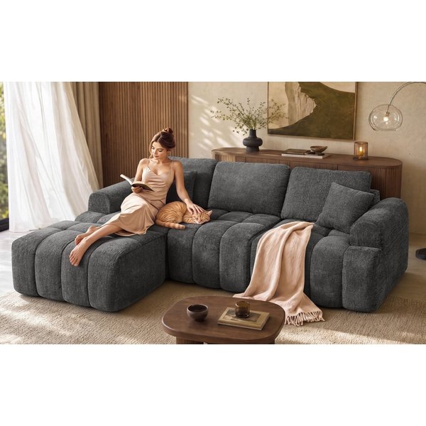 VASAGLE Ecksofa Rahmenlose Couch in L-Form, B: 241 cm, mit Taschenfederkern, Modulares Sofa und Hocker Set, Chenille, 4-Sitzer Couch für Wohnzimmer