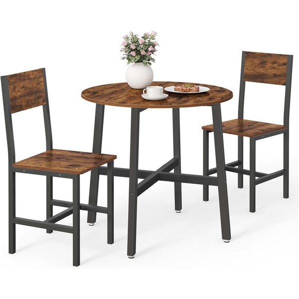 VASAGLE Essgruppe Esstisch klappbarer Küchentisch, Industrie-Design, 2 Esszimmerstühle, Metallrahmen, runder Küchentisch