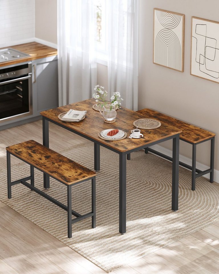 VASAGLE Essgruppe Esstisch mit 2 Bänken, 3er-Set, (3er-Set, 3-tlg., Esstisch mit 2 Bänken), Küchentisch 70 x 110 x 77 cm, 2 Bänke je 30 x 97 x 50 cm – Bild 2 von 5