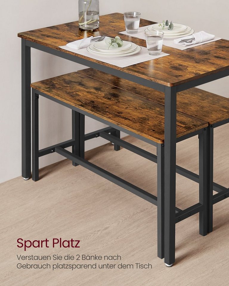 VASAGLE Essgruppe Esstisch mit 2 Bänken, 3er-Set, (3er-Set, 3-tlg., Esstisch mit 2 Bänken), Küchentisch 70 x 110 x 77 cm, 2 Bänke je 30 x 97 x 50 cm – Bild 4 von 5