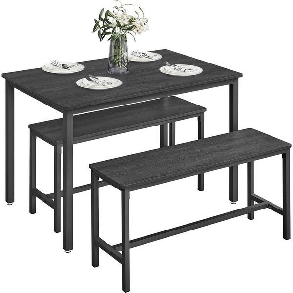 VASAGLE Essgruppe Esstisch mit 2 Bänken, 3er-Set, (3er-Set, 3-tlg., Esstisch mit 2 Bänken), Küchentisch 70 x 110 x 77 cm, 2 Bänke je 30 x 97 x 50 cm