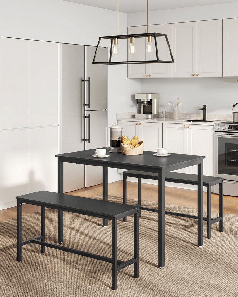 VASAGLE Essgruppe Esstisch mit 2 Bänken, 3er-Set, (3er-Set, 3-tlg., Esstisch mit 2 Bänken), Küchentisch 70 x 110 x 77 cm, 2 Bänke je 30 x 97 x 50 cm – Bild 2 von 5