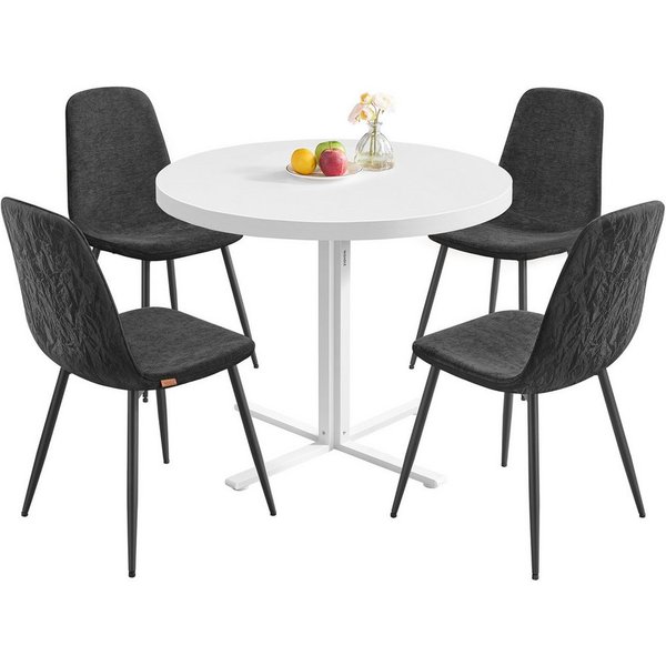 VASAGLE Essgruppe Runder Tisch mit Esszimmerstühlen, Essgruppe, (5-tlg), Küchentisch 80x80x74.8cm, 4 Esszimmerstühlen je 55 x 43,5 x 85,5 cm