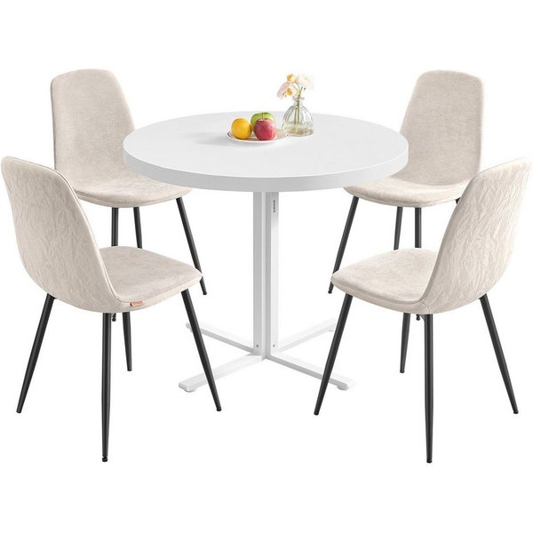 VASAGLE Essgruppe Runder Tisch mit Esszimmerstühlen, Essgruppe, (5-tlg), Küchentisch 80x80x74.8cm, 4 Esszimmerstühlen je 55 x 43,5 x 85,5 cm