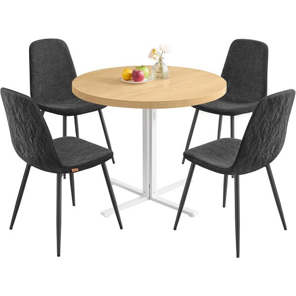 VASAGLE Essgruppe Runder Tisch mit Esszimmerstühlen, Essgruppe, (5-tlg), Küchentisch 80x80x74.8cm, 4 Esszimmerstühlen je 55 x 43,5 x 85,5 cm