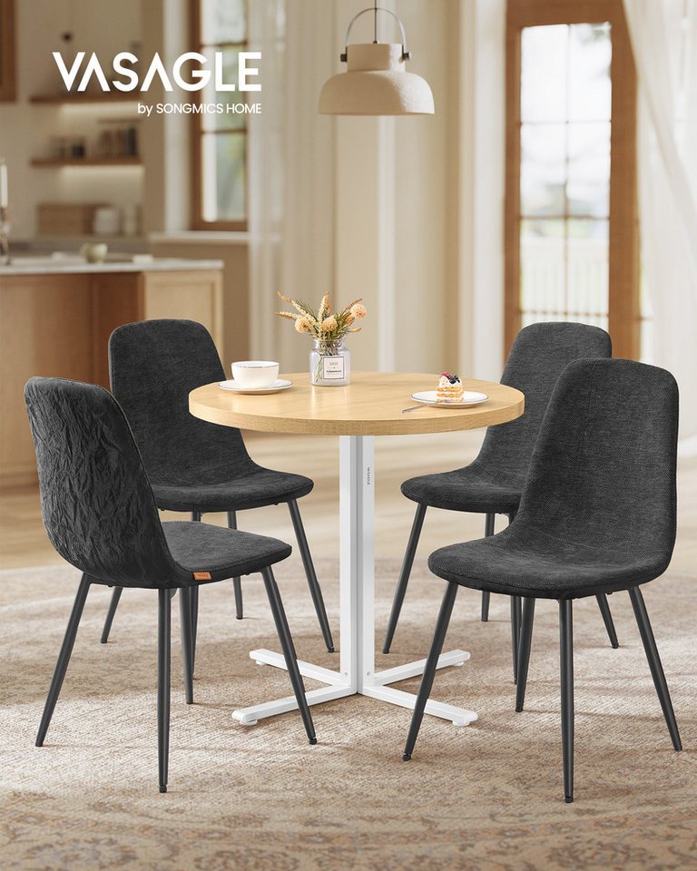 VASAGLE Essgruppe Runder Tisch mit Esszimmerstühlen, Essgruppe, (5-tlg), Küchentisch 80x80x74.8cm, 4 Esszimmerstühlen je 55 x 43,5 x 85,5 cm – Bild 2 von 5