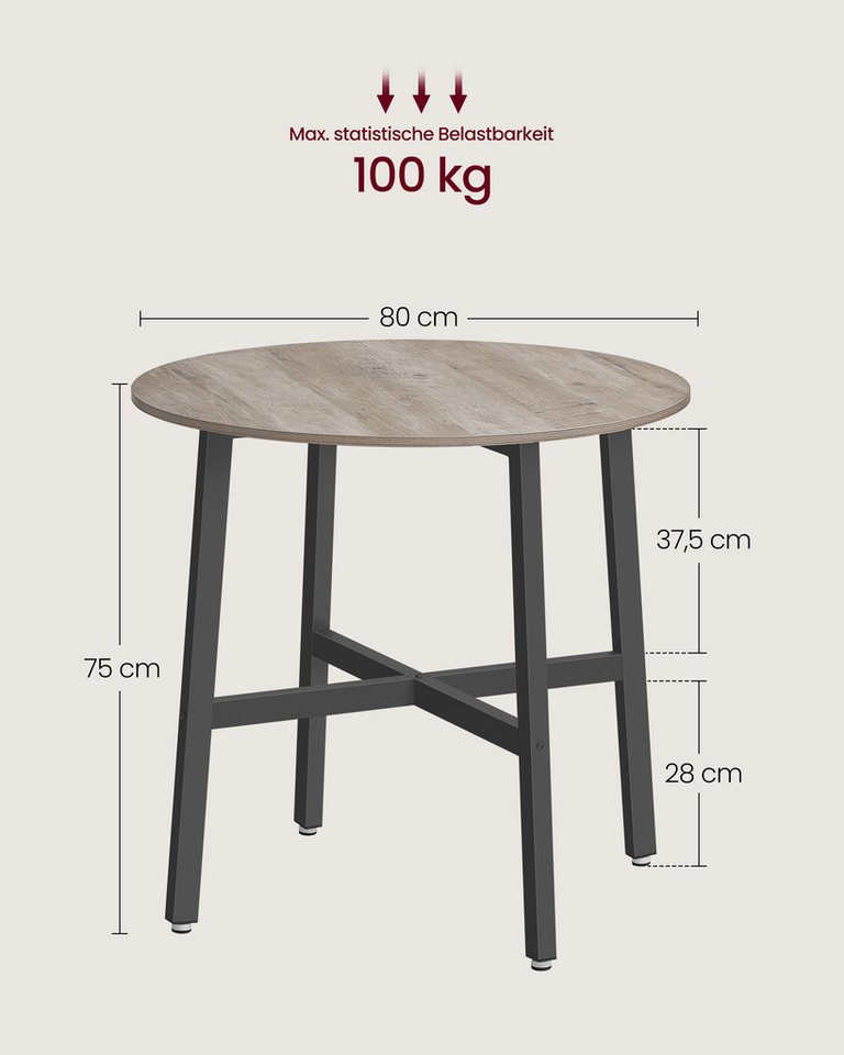 VASAGLE Esstisch runder Küchentisch, 80 x 75 cm (x H), Industrie-Design – Bild 3 von 5
