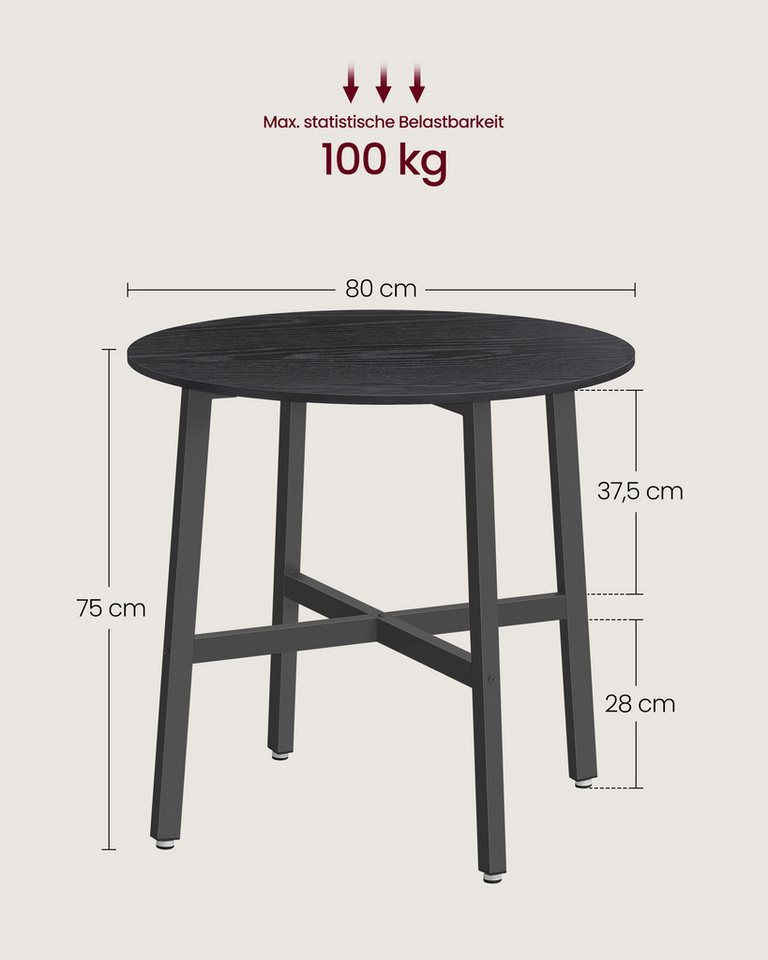 VASAGLE Esstisch runder Küchentisch, 80 x 75 cm (x H), Industrie-Design – Bild 3 von 5