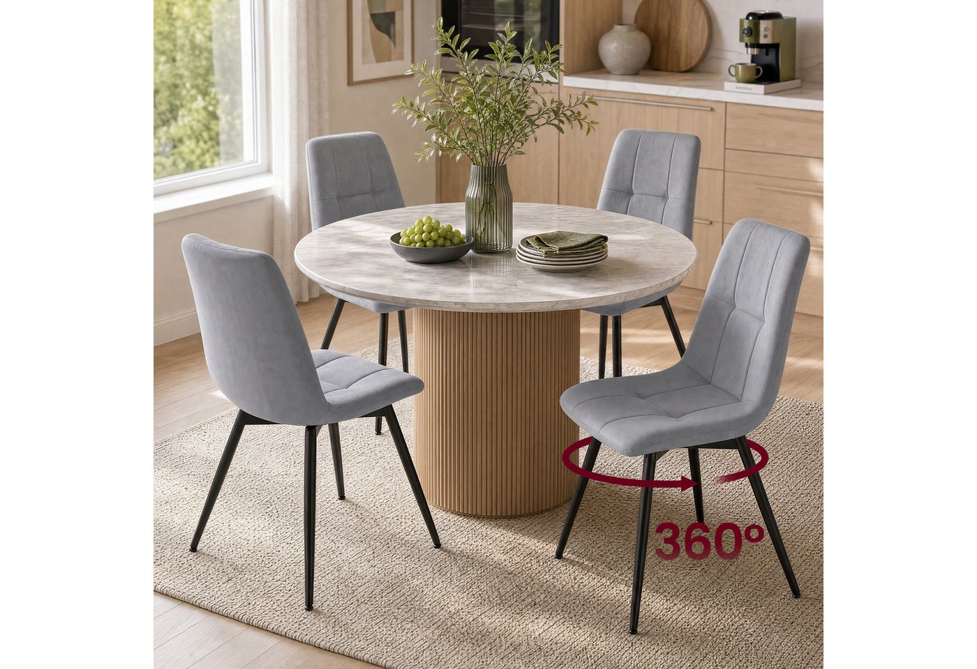 VASAGLE Esszimmerstuhl 360° Drehbar, aus Samt, Ergonomischer Samtstuhl, 4er Set, für Esszimmer und Wohnzimmer – Bild 2 von 5