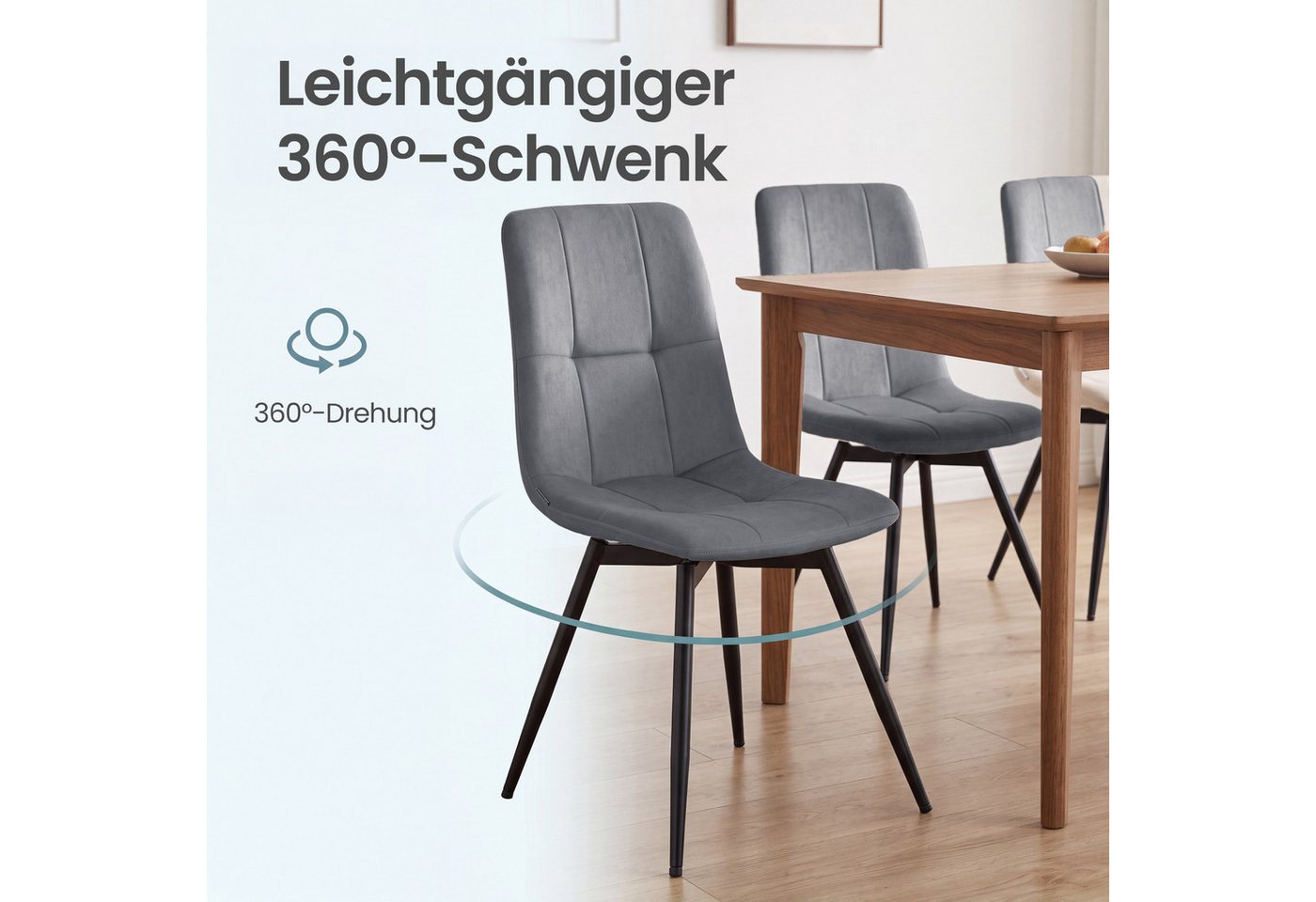 VASAGLE Esszimmerstuhl 360° Drehbar, aus Samt, Ergonomischer Samtstuhl, 4er Set, für Esszimmer und Wohnzimmer – Bild 4 von 5