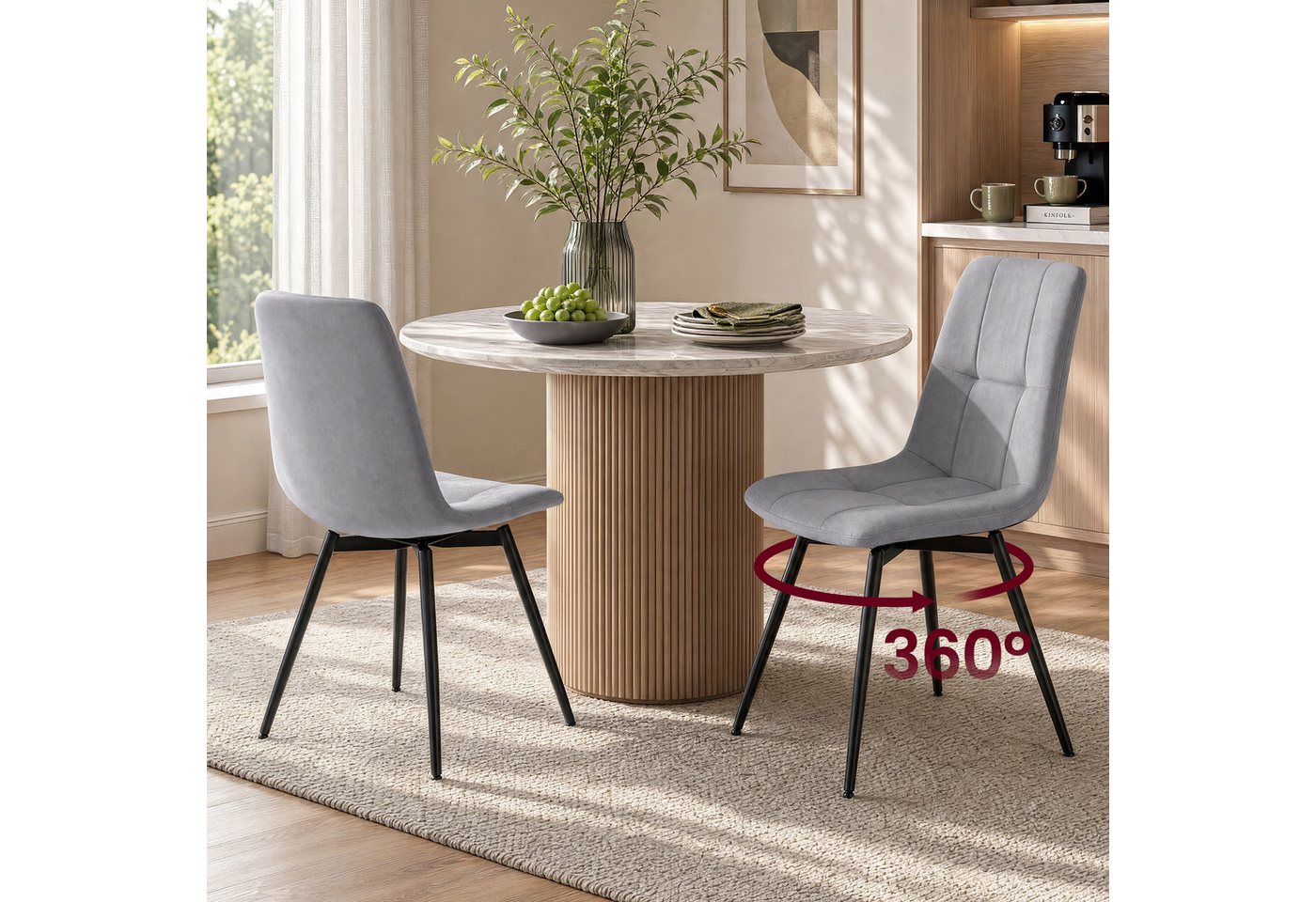 VASAGLE Esszimmerstuhl 360° Drehbar, aus Samt, Ergonomischer Samtstuhl, 2er Set, für Esszimmer und Wohnzimmer – Bild 2 von 5