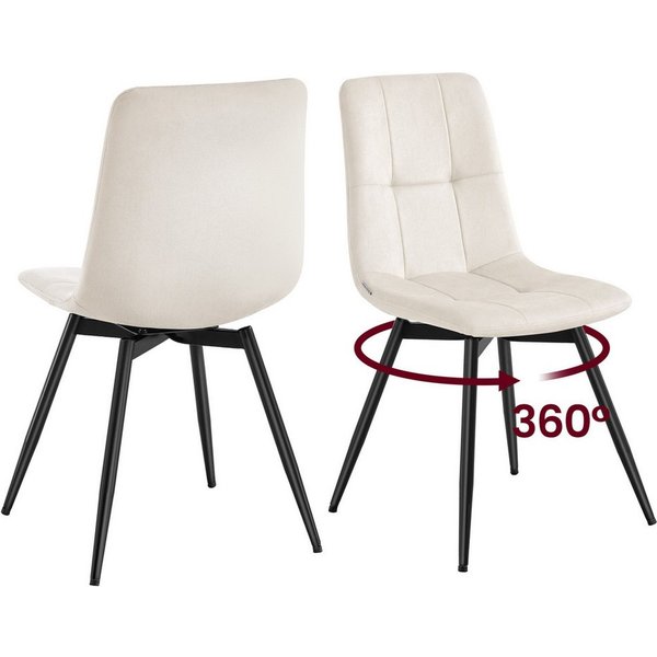 VASAGLE Esszimmerstuhl 360° Drehbar, aus Samt, Ergonomischer Samtstuhl, 2er Set, für Esszimmer und Wohnzimmer