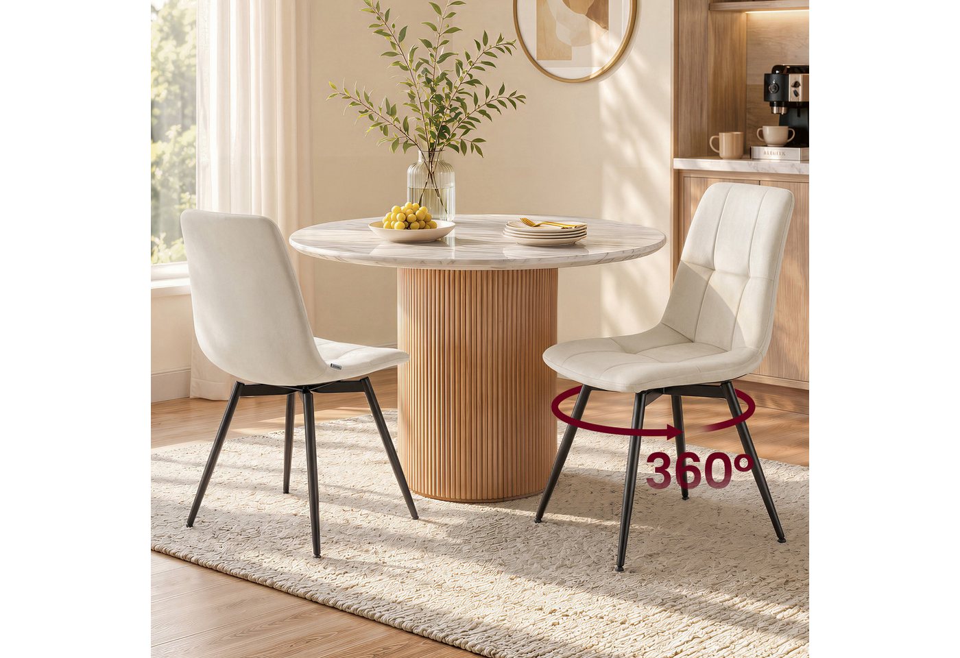 VASAGLE Esszimmerstuhl 360° Drehbar, aus Samt, Ergonomischer Samtstuhl, 2er Set, für Esszimmer und Wohnzimmer – Bild 2 von 5