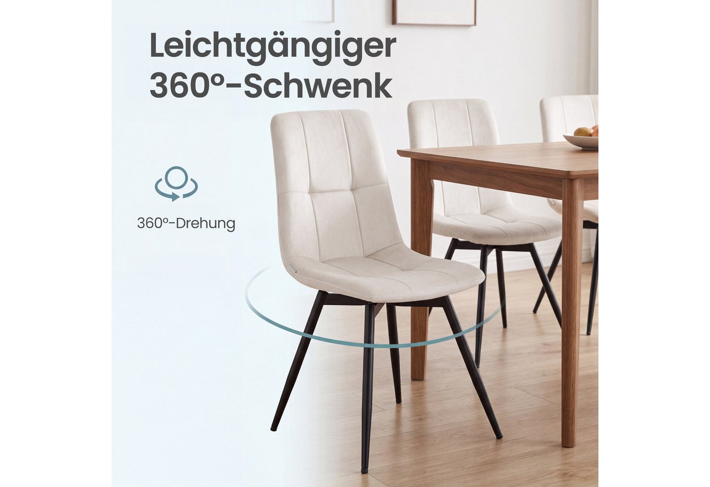 VASAGLE Esszimmerstuhl 360° Drehbar, aus Samt, Ergonomischer Samtstuhl, 2er Set, für Esszimmer und Wohnzimmer – Bild 4 von 5