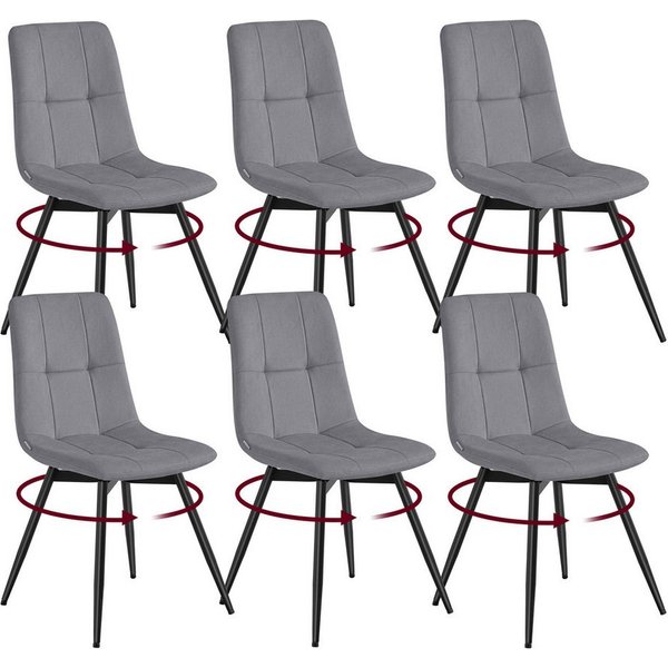 VASAGLE Esszimmerstuhl 360° Drehbar, aus Samt, Ergonomischer Samtstuhl, 6er Set, für Esszimmer und Wohnzimmer
