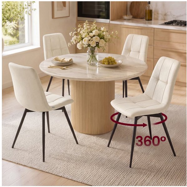 VASAGLE Esszimmerstuhl 360° Drehbar, aus Samt, Ergonomischer Samtstuhl, 4er Set, für Esszimmer und Wohnzimmer