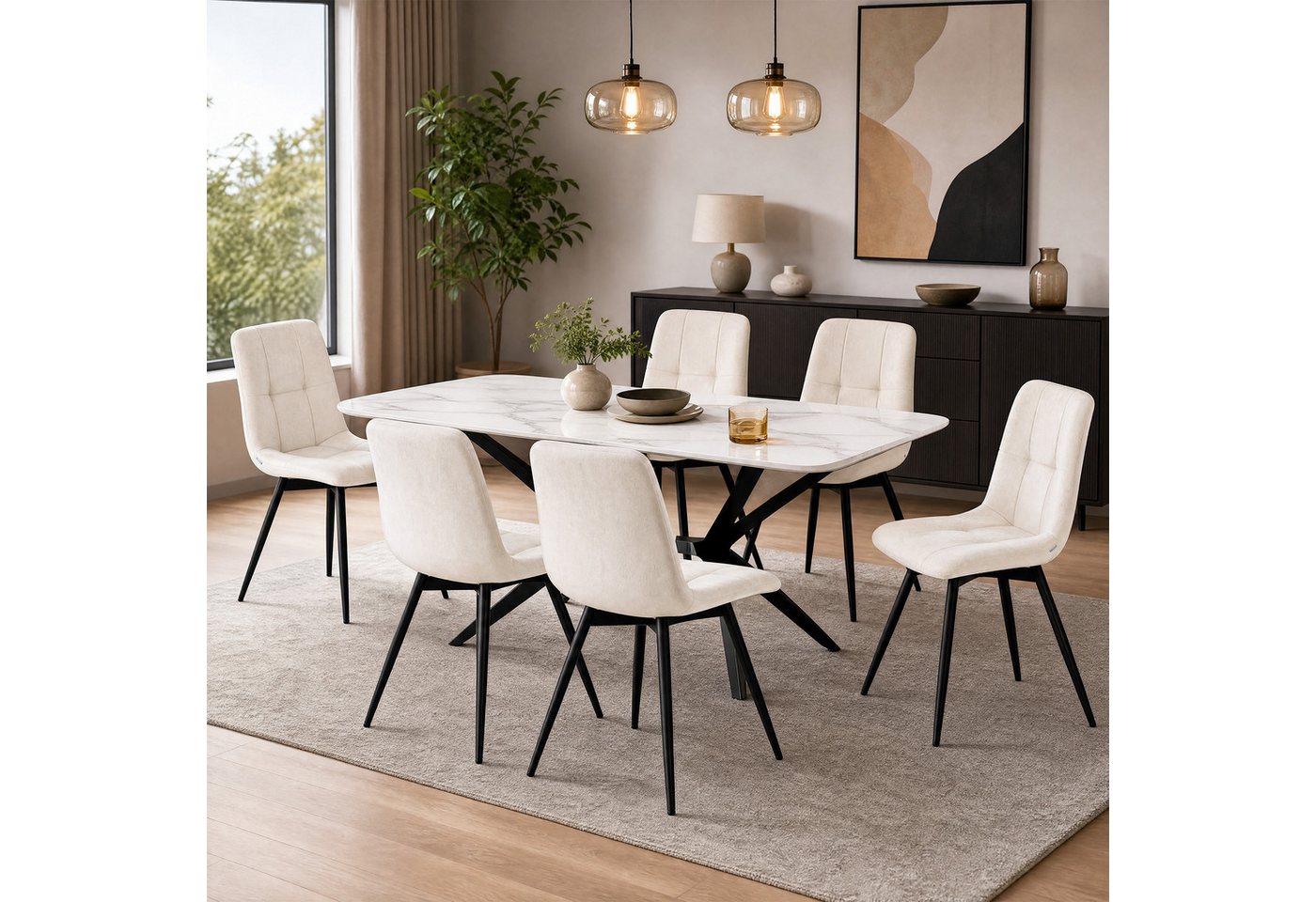 VASAGLE Esszimmerstuhl 360° Drehbar, aus Samt, Ergonomischer Samtstuhl, 6er Set, für Esszimmer und Wohnzimmer – Bild 2 von 5