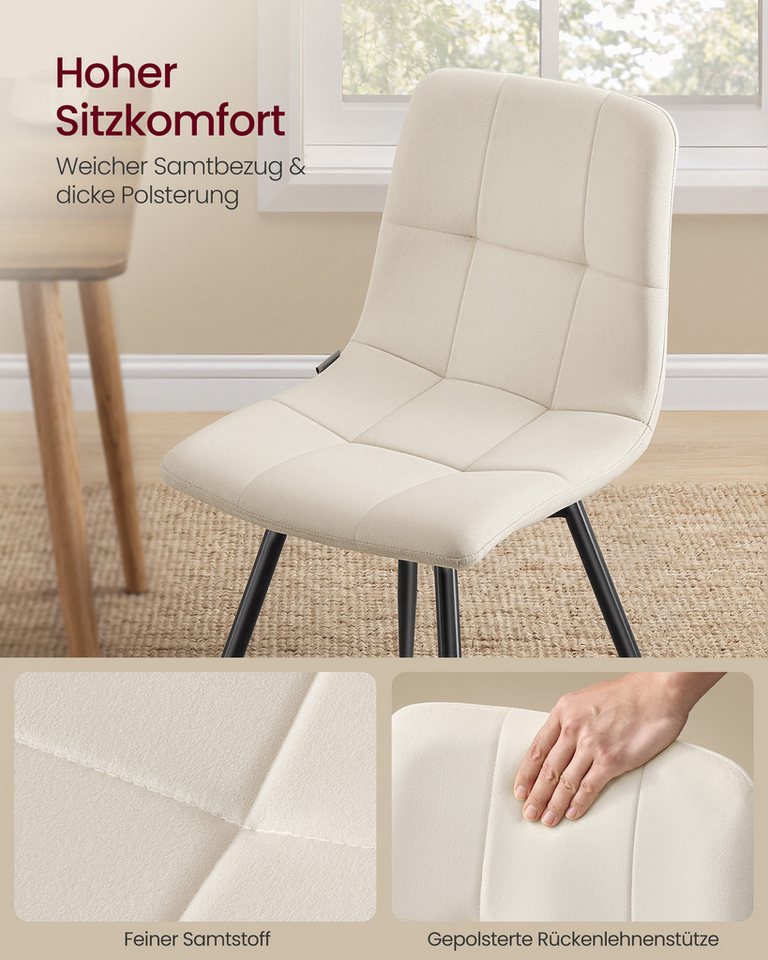 VASAGLE Esszimmerstuhl 360° Drehbar, aus Samt, Ergonomischer Samtstuhl, 6er Set, für Esszimmer und Wohnzimmer – Bild 3 von 5