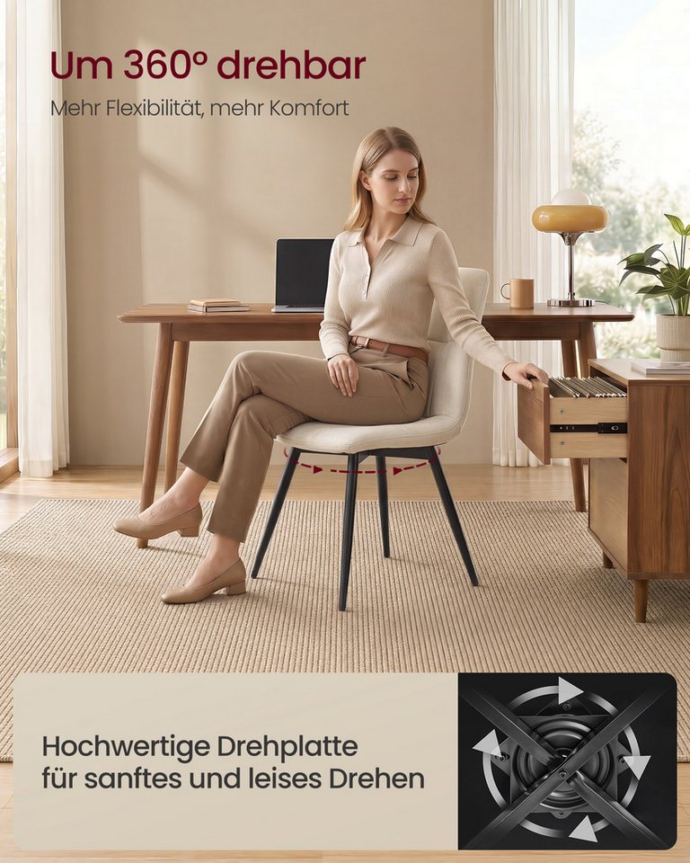 VASAGLE Esszimmerstuhl 360° Drehbar, aus Samt, Ergonomischer Samtstuhl, 6er Set, für Esszimmer und Wohnzimmer – Bild 5 von 5