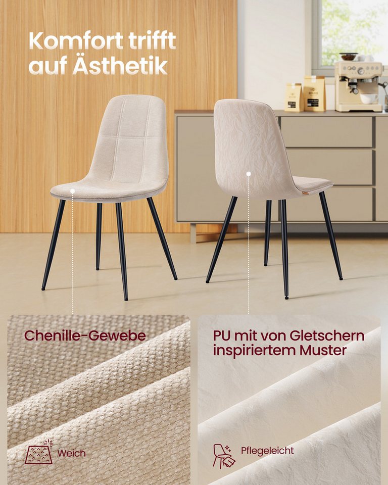 VASAGLE Esszimmerstuhl Metallbeine, verstellbare Füße, pflegeleicht (4 St), Chenille-Gewebe, PU mit von Gletschern inspiriertem Muster – Bild 5 von 5