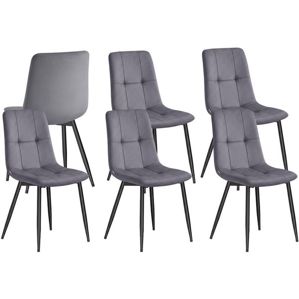 VASAGLE Esszimmerstuhl Samt, Küchenstühle, Sessel mit verstellbaren Füßen (6 St), bis 120 kg belastbar, modern, gepolstert, schiefergrau