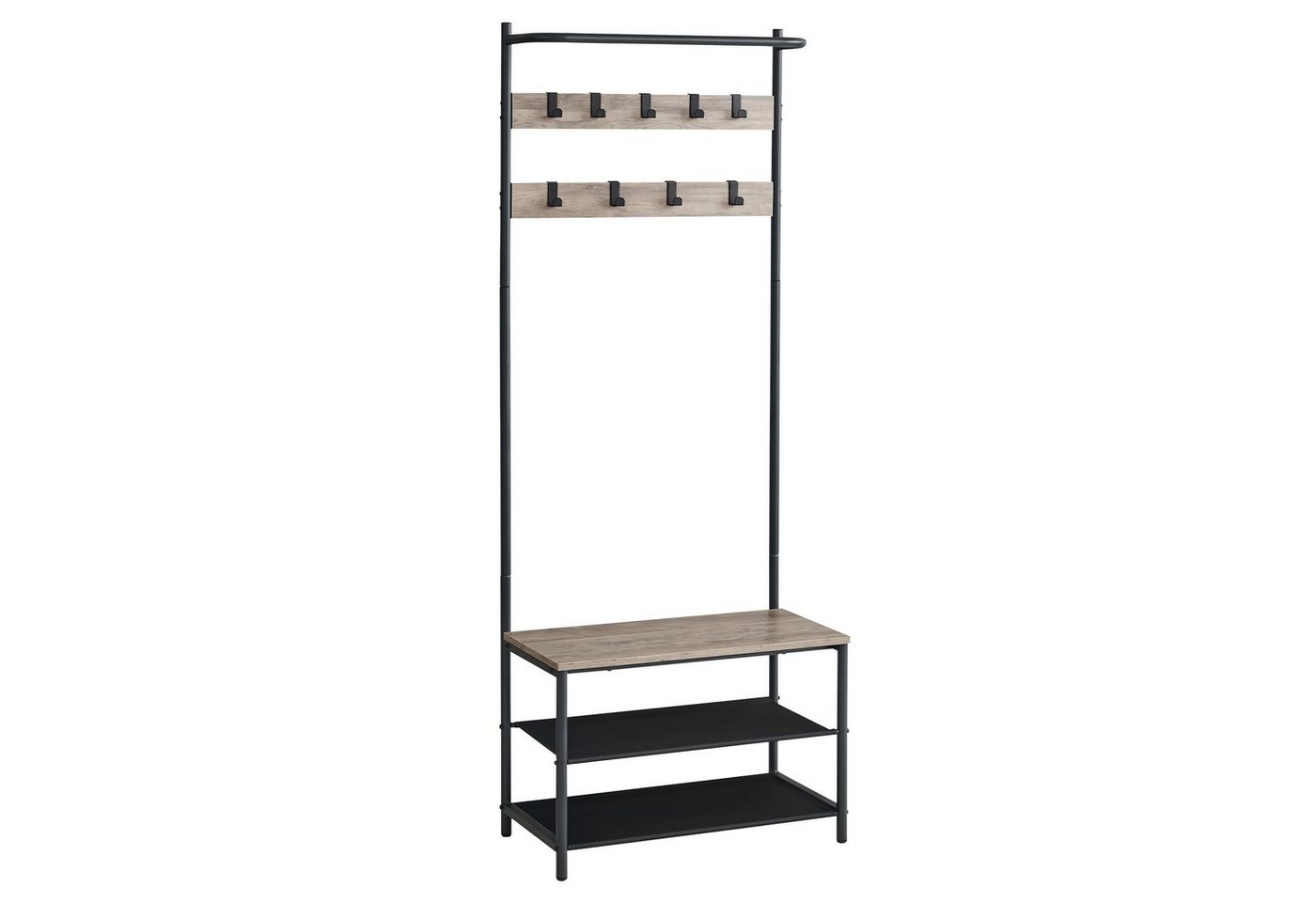 VASAGLE Garderobenständer Garderobe, Kleiderstange, Sitzbank, 9 abnehmbare Haken, Industrie-Stil – Bild 2 von 5