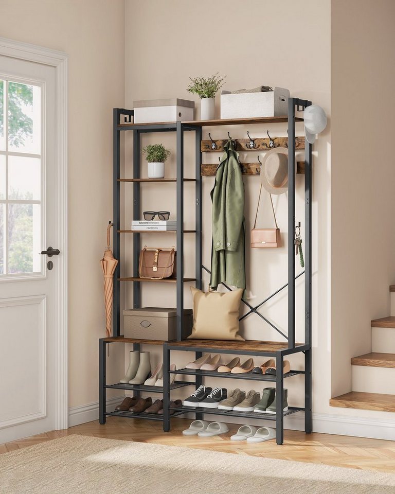 VASAGLE Garderobenständer Garderobe, Garderobenständer, mit Schuhbank, Haken, 5 Regalebenen aus Spanplatten – Bild 2 von 5