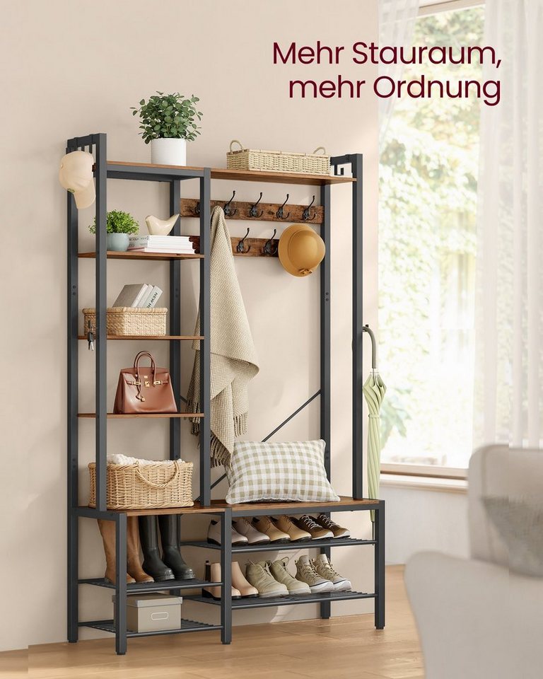 VASAGLE Garderobenständer Garderobe, Garderobenständer, mit Schuhbank, Haken, 5 Regalebenen aus Spanplatten – Bild 3 von 5