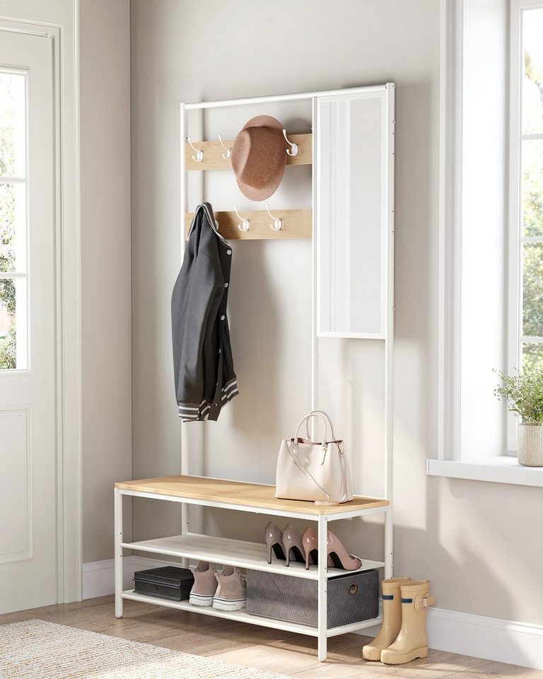 VASAGLE Garderobenständer Garderobe, mit 7 Haken, Spiegel, Sitzbank, 35 x 98 x 180 cm – Bild 4 von 5