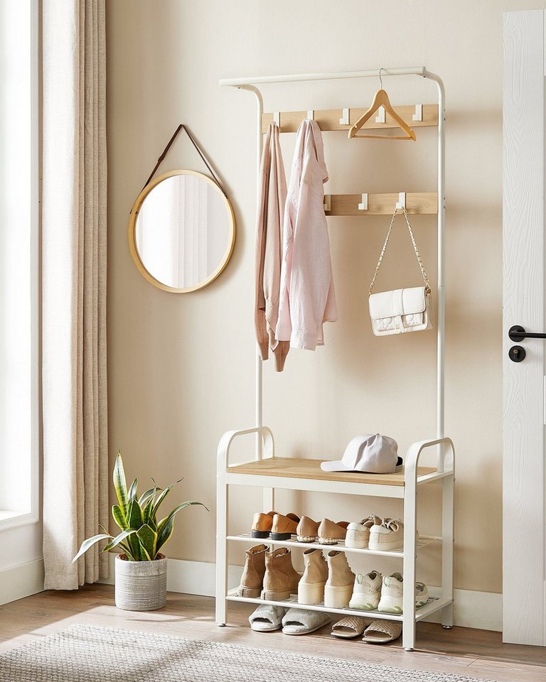 VASAGLE Garderobenständer Garderobe, mit Schuhbank, Kleiderstange und 9 abnehmbaren Haken – Bild 2 von 5