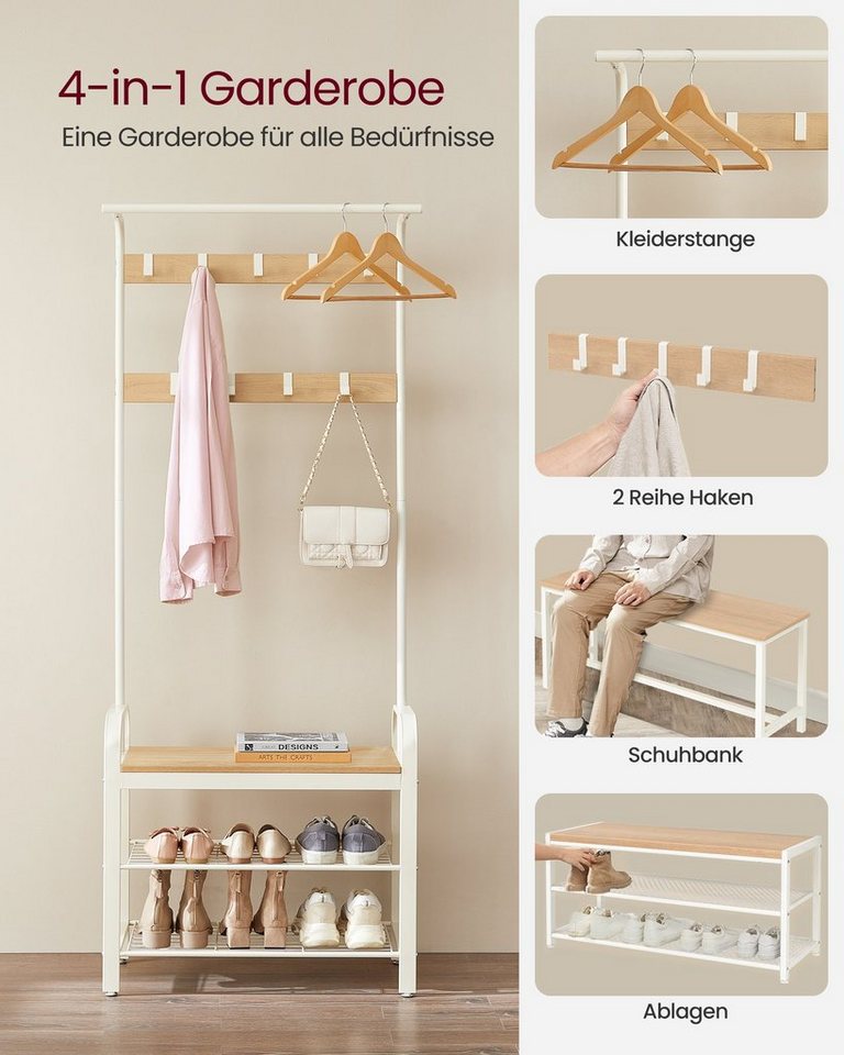 VASAGLE Garderobenständer Garderobe, mit Schuhbank, Kleiderstange und 9 abnehmbaren Haken – Bild 3 von 5