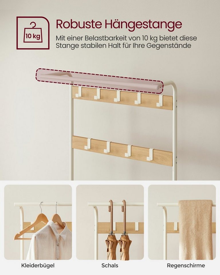 VASAGLE Garderobenständer Garderobe, mit Schuhbank, Kleiderstange und 9 abnehmbaren Haken – Bild 4 von 5