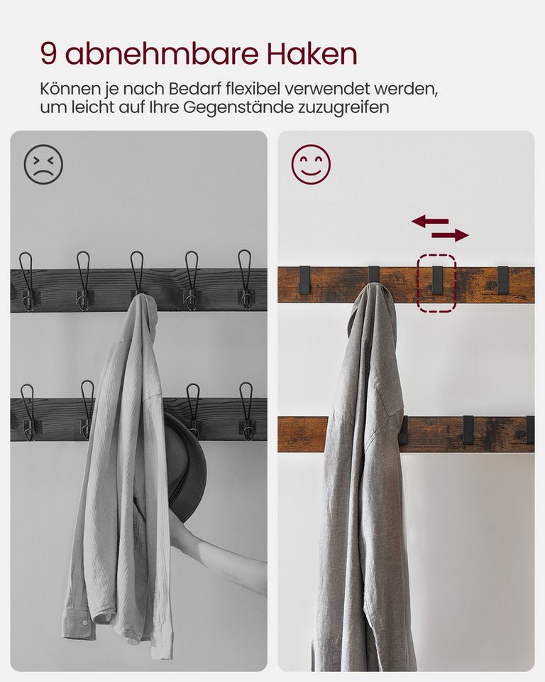 VASAGLE Garderobenständer Garderobe, mit Schuhbank, Kleiderstange und 9 abnehmbaren Haken – Bild 5 von 5