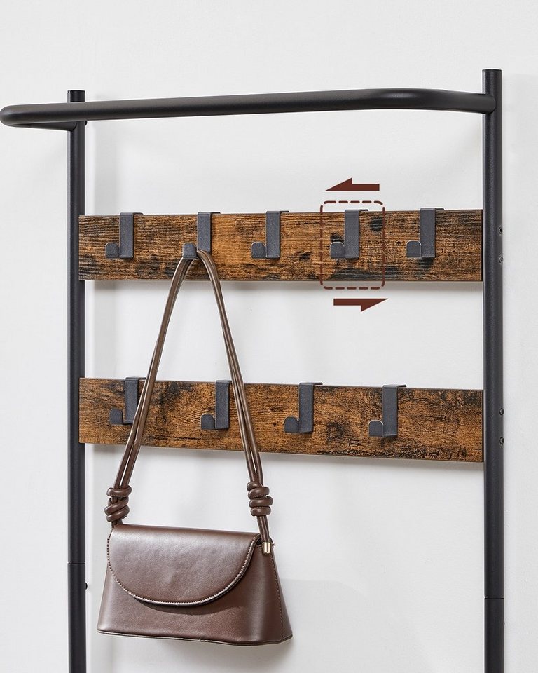 VASAGLE Garderobenständer Garderobe, Kleiderstange, Sitzbank, 9 abnehmbare Haken, Industrie-Stil – Bild 4 von 5