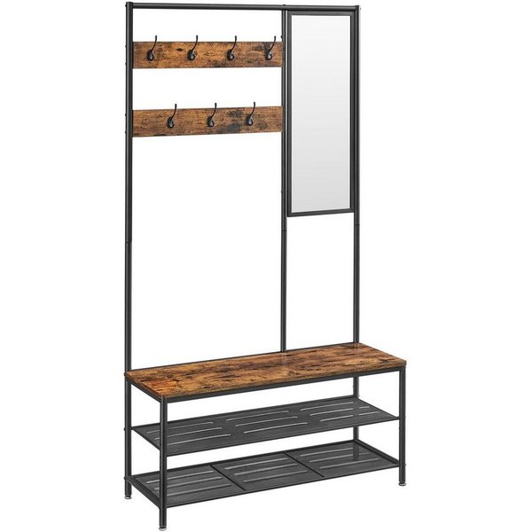 VASAGLE Garderobenständer Garderobe, mit 7 Haken, Spiegel, Sitzbank, 35 x 98 x 180 cm