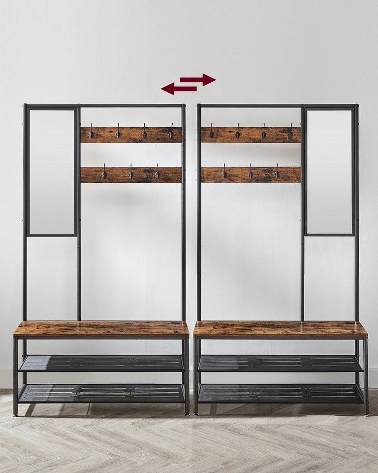VASAGLE Garderobenständer Garderobe, mit 7 Haken, Spiegel, Sitzbank, 35 x 98 x 180 cm – Bild 4 von 5